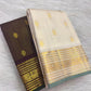 Ivory Handwoven Pure Silk Kanjipuram with Vairaoosi Lines and Fresh Green Selvedge