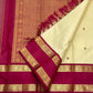 Butter Cream Ivory Handwoven Pure Silk Kancheepuram Rettapet Saree with Raspberry Magenta Zari Border