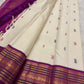 Warm Ivory Pure Silk Kanchipuram Varisaipet Saree with Vadamalli Purple Border