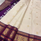 Ivory Kanjeevaram saree with lightweight Korvai deep purple border and Kamalam butta — Idam Living