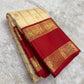Warm Ivory Handwoven Pure Silk Kanjipuram Saree with Zari Kattam and Pillar-Box Red Border