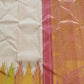Venpattu Ivory Pure Silk Kanchipuram Ettukol Saree with Multicolour Temple Border