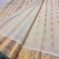 Ivory Handwoven Pure Silk Kanjipuram with Vairaoosi Lines and Fresh Green Selvedge