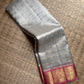 Ivory Kora Organza Pure Silk Kanchipuram Korvai saree.
