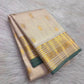 Ivory Handwoven Pure Silk Kanjipuram with Vairaoosi Lines and Fresh Green Selvedge