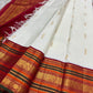 Ivory and Maroon Handwoven Pure Silk Kanjipuram Saree with Maanga Butta and Varisaipet Mubbagam Border
