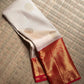 Ivory Handwoven Pure Silk Kancheepuram Korvai Saree with Pillar-Box Red Gold Zari Border