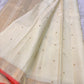 Ivory Handwoven Pure Silk Kanjivaram Saree with Small Gold Buttas & Petite Zari Elephant Border