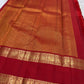 Warm Ivory Handwoven Pure Silk Kanjipuram Saree with Zari Kattam and Pillar-Box Red Border