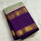 Ivory pastel Veldhari Kanchipuram pure silk saree with royal purple Yaanai Rettapet border