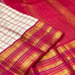 Ivory raspberry pink Kanchi Kattam saree with gold zari border, full view