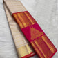 Ivory pure silk Kanjivaram saree — raspberry zari kattam