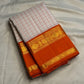 Ivory Kanchi Pattu saree pallu with gold zari medallions and temple motifs