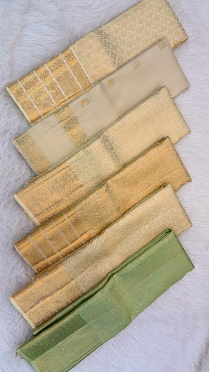 Ivory tissue pure silk saree body close up view