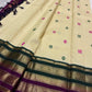 Ivory Handwoven Pure Silk KanchiPattu Saree with Teal and Magenta Varisaipet Border