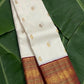 Ivory white handwoven Kanchipuram pure silk saree with maanga butta and maroon korvai border — Idam Living