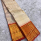 Ivory handwoven pure silk Kancheepuram saree with Zari Kattam Maanga Butta and Korvai Paisley pallu — Idam Living