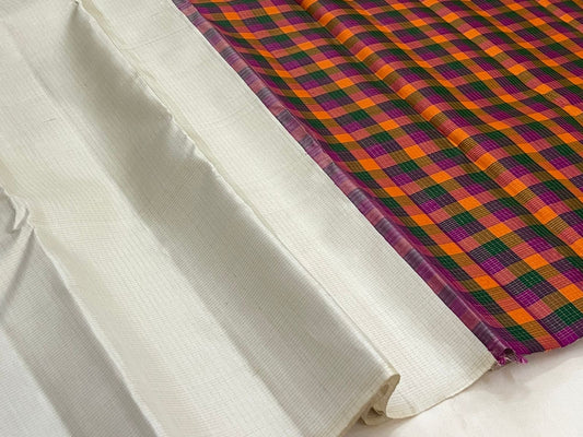Ivory Handwoven Pure Silk KanchiPattu Saree with Zari Kattam Body and Paalum Pazhamum Pallu