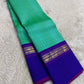 Jade Green and Royal Blue Handwoven Pure Silk Kanjipuram Saree with Kanchi Kattam Kaal Irangiya Border