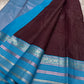 Kanchipattu silk saree in jamun purple with bright aqua border Zari Kattam weave traditional zari detail