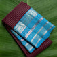 Kanchipattu silk saree in jamun purple with bright aqua border Zari Kattam weave traditional zari detail
