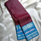 Kanchipattu silk saree in jamun purple with bright aqua border Zari Kattam weave traditional zari detail