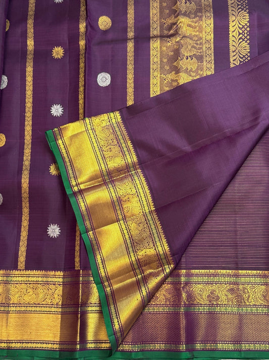 Handwoven Zari Kattam pure silk weave in jamun purple