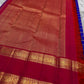 Jewel Blue and Deep Vermillion Handwoven Pure Silk Kanchipuram Saree with Veldhari Border and Zari Kattam
