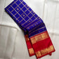 Jewel Blue and Deep Vermillion Handwoven Pure Silk Kanchipuram Saree with Veldhari Border and Zari Kattam