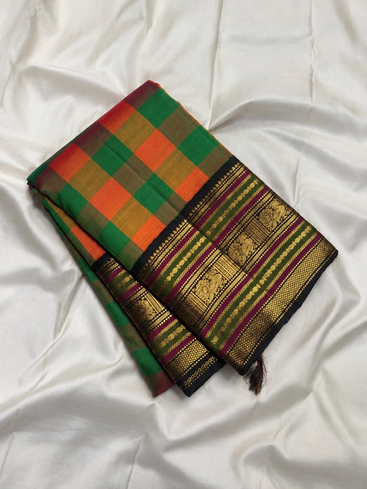 Jewel check Paalum Pazhamum Kanchipuram silk saree