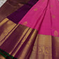 Jewel Pink Handwoven Pure Silk Kancheepuram Butta Saree with Thick Getti Zari Border and Green Selvedge