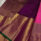 Jewel Pink Handwoven Pure Silk Kancheepuram Butta Saree with Thick Getti Zari Border and Green Selvedge