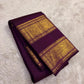 Jewel Purple and Antique Gold Handwoven Pure Silk Kanchipuram Saree with Rettapet Border and Mayil Chakram Butta