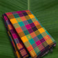 Authentic Kanchipuram silk saree with colourful geometric checks and traditional zari buttas
