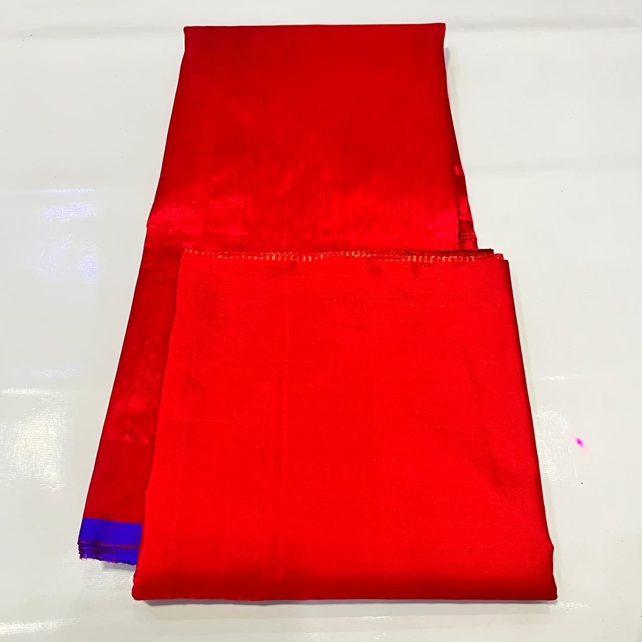Indian handloom pure silk Chanderi saree in radiant ruby red tones