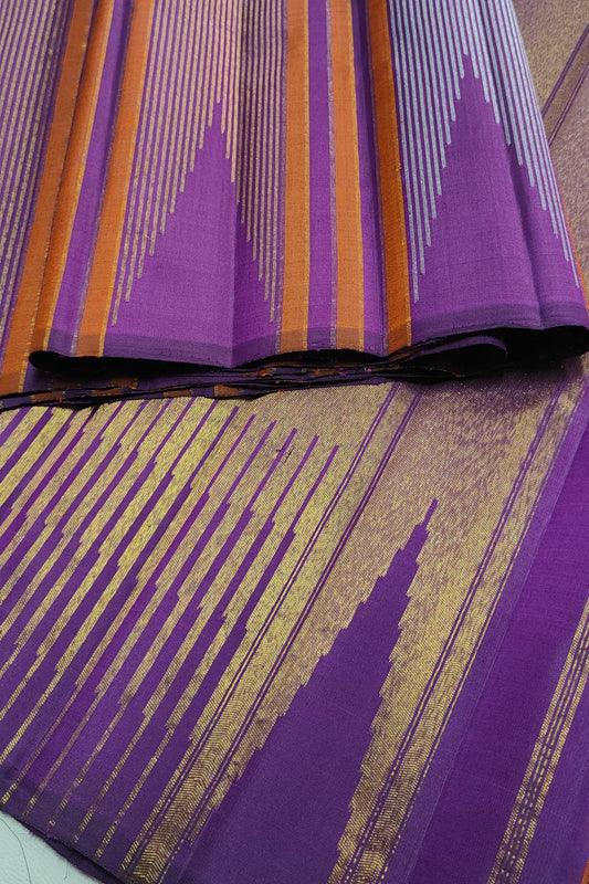 Kadambam Purple Handwoven Pure Silk Kanjeevaram Saree with antique gold zari in  Ettukol