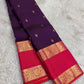 Kadambam Purple and Rose Pink Handwoven Pure Silk Kanjipuram Saree with Kamalam Zari Border