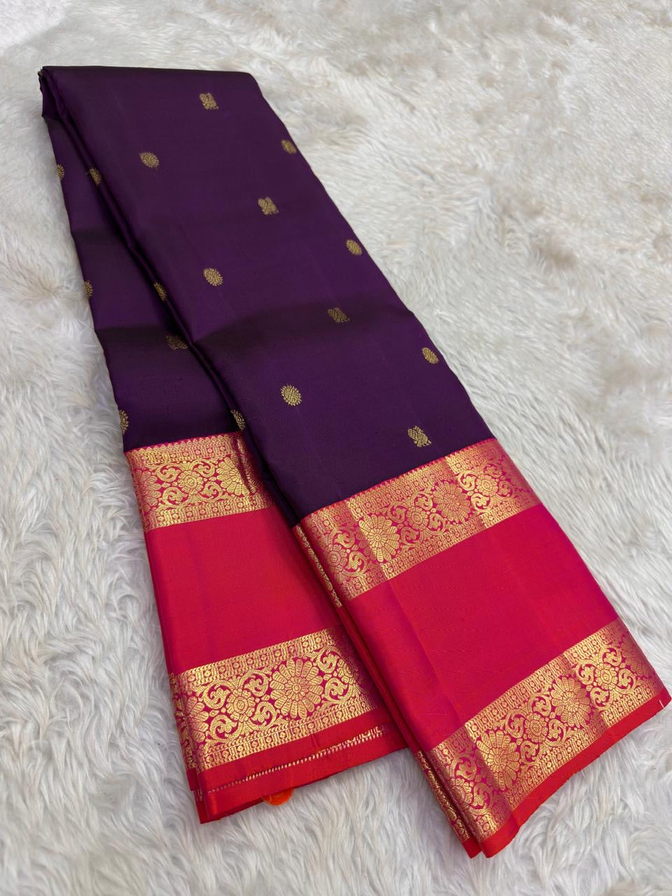 Kadambam Purple and Rose Pink Handwoven Pure Silk Kanjipuram Saree with Kamalam Zari Border