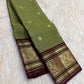 Tender Ilai Pachai Green Pure Silk Kanchi Pattu Peacock Butta Saree with Maroon Border – view 2