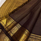 Deep coffee brown handwoven pure silk Kanjipuram saree with Vairaoosi weave Kamalam butta and Mayil antique gold zari border overview