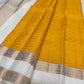 Kamalam lotus butta motif close-up, marigold Kanjivaram saree