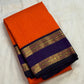 Kanakambaram Orange and Royal Purple handwoven pure silk Kanjeevaram Rettapet saree, full view