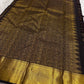 Kanchana Blue and Gold Handwoven Pure Silk KanchiPattu Saree with Zari Kattam Grid and Mayil Butta