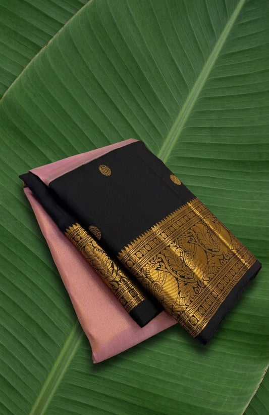 Kanchana purple pure Kanjivaram silk saree with deep brown korvai border and soft gold zari