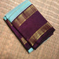 Kanchana Purple twin border detail on Aqua Turquoise Rettapet Kanchipuram saree