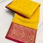 Turmeric Yellow and Red Gold Katan Silk Chanderi handloom saree — pallu detail