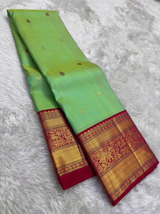 soft pistachio silk saree kv draped view