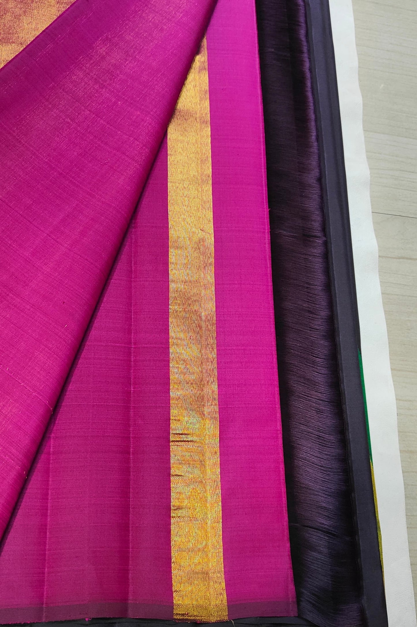 Ink Black Kanchipuram Silk Saree with Ettukol Border and Multicolor Temple Design