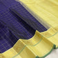 Neelam Blue Handwoven Pure Silk KanchiPattu Kanchi Kattam Saree with Kaal Irangiya Ivory Gold Border