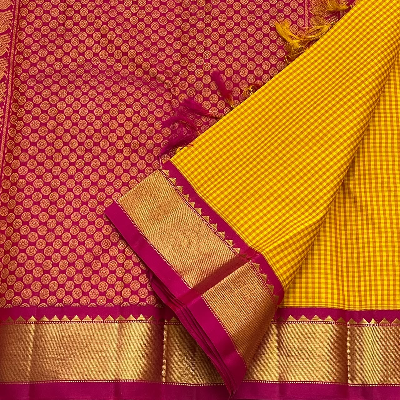 Mustard Gold Handwoven Pure Silk Kancheepuram Saree with Kanchi Kattam Weave